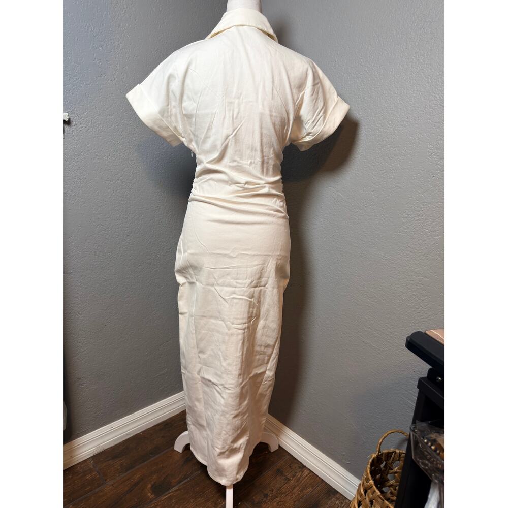 Candescent Women's Midi Dress Size S Ivory Button Front Collared Dress - Picture 6 of 6